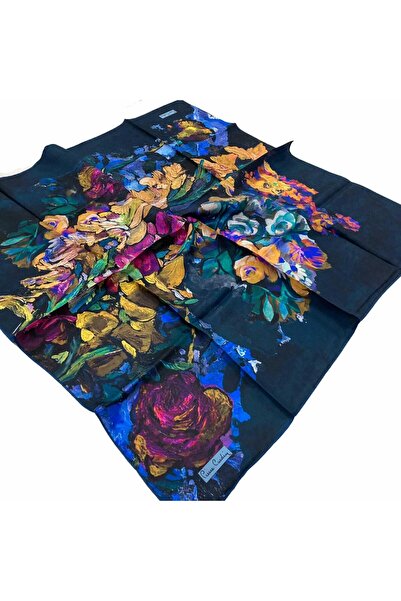 Pierre Cardin Lacivert Çiçek Desen Tivil İpek Eşarp 7660438-921