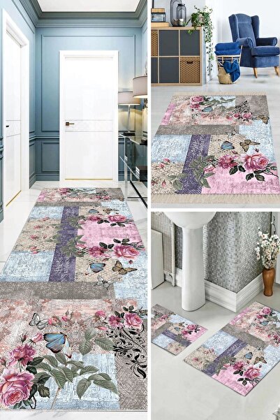 Pelangi 3'lü Yatak Odası Halısı Takımı Yolluk 3'lü Patchwork (1ad 80 x 300 - ...