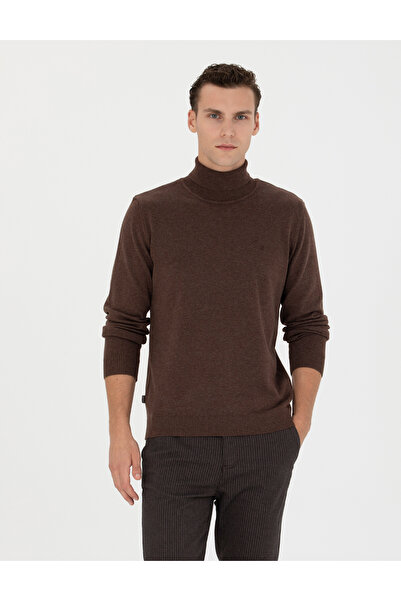 Pierre Cardin Brown Slim Fit Turtleneck Basic Knitwear Sweater 50276162-Vr158