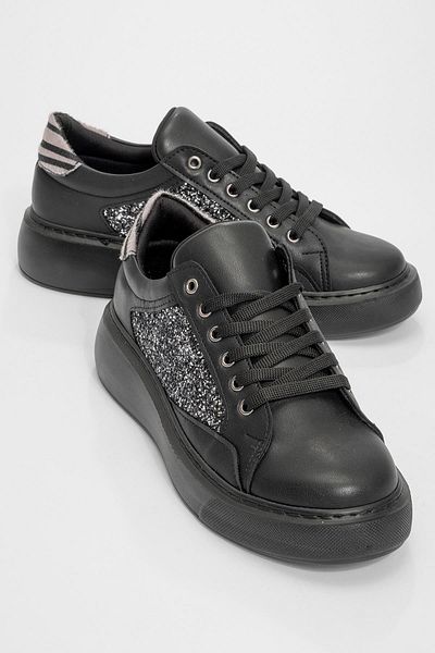 Ccway Women's Broken Glass Detailed Sports Shoes Black Black Glass
