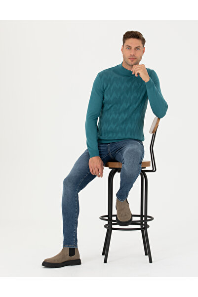 Pierre Cardin سترة تريكو بياقة مدورة نصفية باللون الأزرق 50278099-VR102