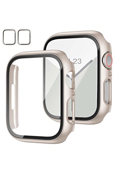Sneezy Apple Watch 44MM 4-5-6 SE Seri Uyumlu Starlight 360 Derece Koruma ve Temperli Cam Ekran Koruyucu