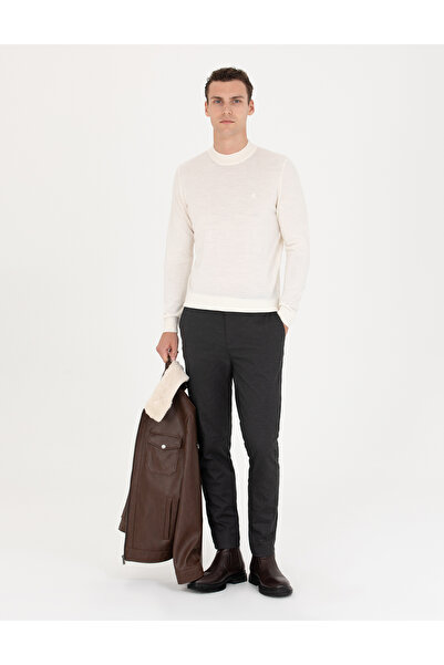 Pierre Cardin Ekru Regular Fit Çeyrek Yaka Yün Karışımlı Basic Triko Kazak 50270049-VR019
