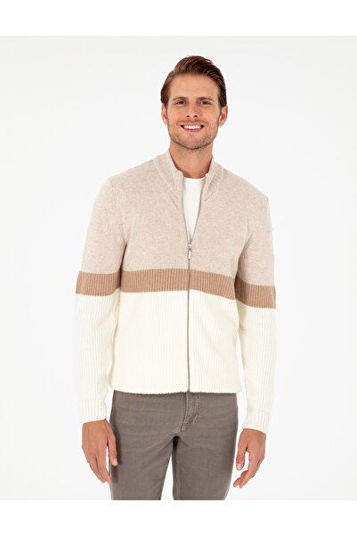 Pierre Cardin Ekru Regular Fit Yün Karışımlı Fermuarlı Triko Hırka 50296434-VR019