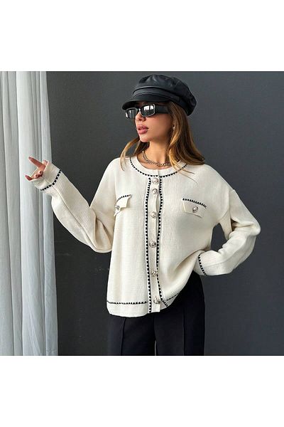 Ugdelia Women's Embroidery Detailed Knitwear Cardigan