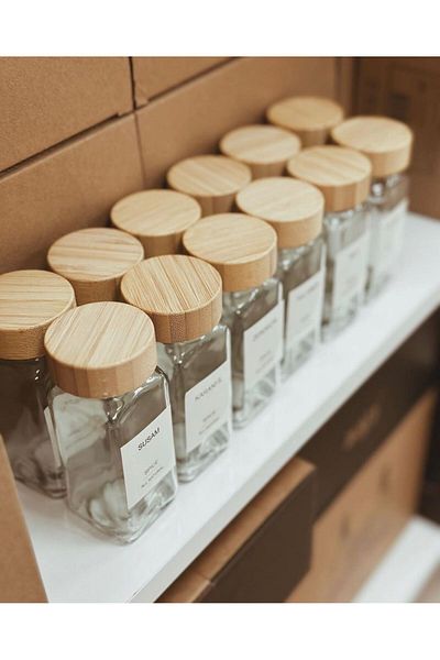 homehayat 12-Piece Glass Spice Rack Set with Bamboo Lid and Label (with 16 Labels)