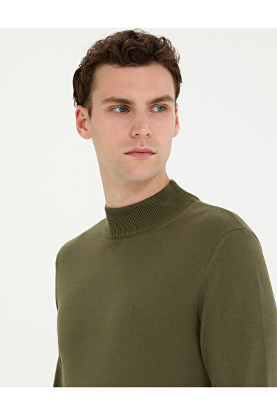Pierre Cardin Dark Khaki Slim Fit Half Turtleneck Basic Knitwear Sweater 50276161-Vr111