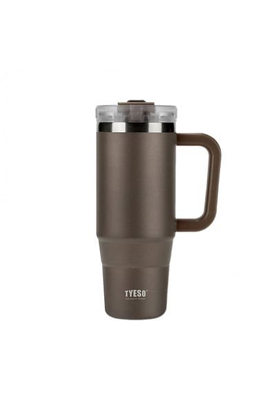 Tyeso 900ml Brown Qq Thermos - with Leak Proof Straw and Double Wall