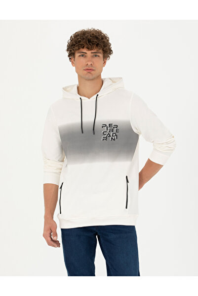 Pierre Cardin Ekru 2 İplik Regular Fit Kapüşonlu Sweatshirt 50272827-VR019