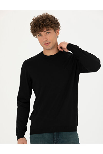 Pierre Cardin Siyah Slim Fit Bisiklet Yaka Yün Karışımlı Basic Triko Kazak 50270054-VR046