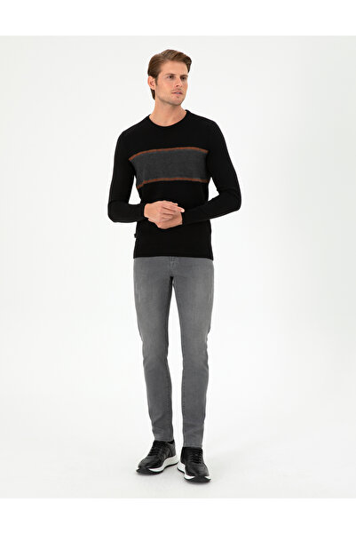 Pierre Cardin Black Slim Fit Crew Neck Wool Blend Sweater 50296439-Vr046