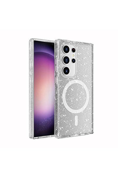 Hatreds Galaxy S24 Ultra Kılıf Magsafe Şarj Özellikli Parlayan Simli Saydam R...
