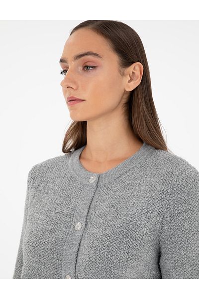 Pierre Cardin Gray Melange Slim Fit Knitwear Cardigan 50290546 -Vr086
