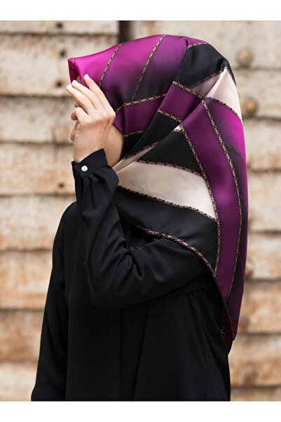 Vissona Φούξια - Μαύρο Μεταξωτό Φουλάρι Τιβίλ με σχέδιο 17518 - 25 - 01