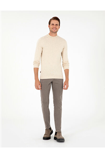 Pierre Cardin Cream Melange Slim Fit Quarter Collar Basic Knitwear Sweater 50296564-Vr159