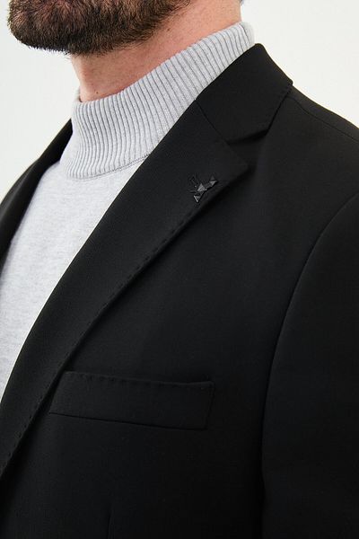 Mcr Straight Slim Fit Mono Collar Punto Stitching Wool Men's Jacket Black - 41410.24K