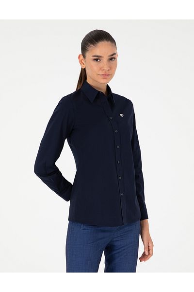 Pierre Cardin قميص بأكمام طويلة باللون الأزرق الداكن 50299610 -VR033
