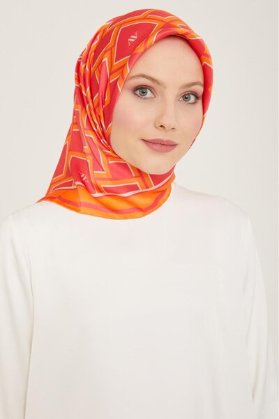 Armine Eșarfă de mătase Sura cu model geometric roz - portocaliu 9132 - 85