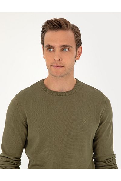 Pierre Cardin Crew Neck Slim Fit Knitwear Sweater - Dark Khaki 50296575 -Vr111