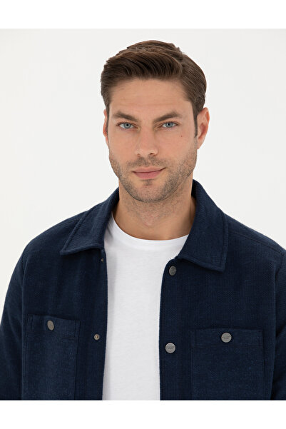 Pierre Cardin Lacivert Klasik Yaka Çift Cepli Regular Fit Örme Gömlek Ceket 50280182-VR033