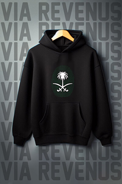 Vordevia سويت شيرت بقلنسوة وجيب الكنغر مطبوع عليه 3 خيوط من المملكة العربية ا...