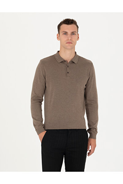 Pierre Cardin Mink Melange Slim Fit Polo Neck Basic Knitwear Sweater 50276154-Vr174