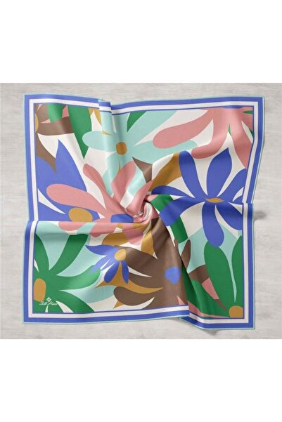 Silk Home Μεταξωτό μαντήλι με καφέ-πράσινο σχέδιο λουλουδιών 11408-04