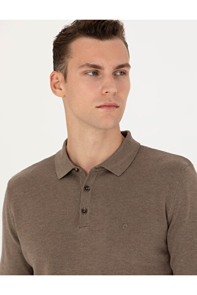 Pierre Cardin Mink Melange Slim Fit Polo Neck Basic Knitwear Sweater 50276154-Vr174