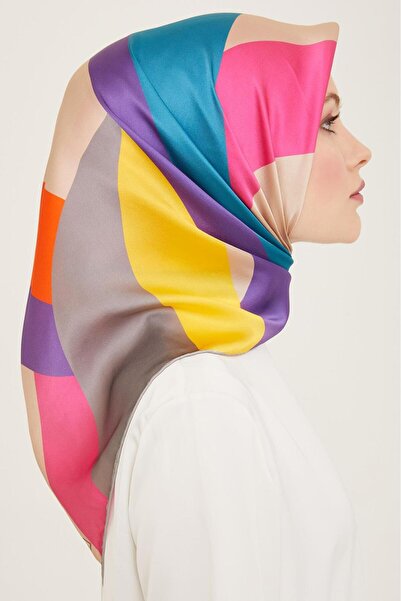 Armine Μωβ - Τυρκουάζ Μεταξωτό Φουλάρι με Σχέδιο Κυμάτων Tivil 9148 - 83