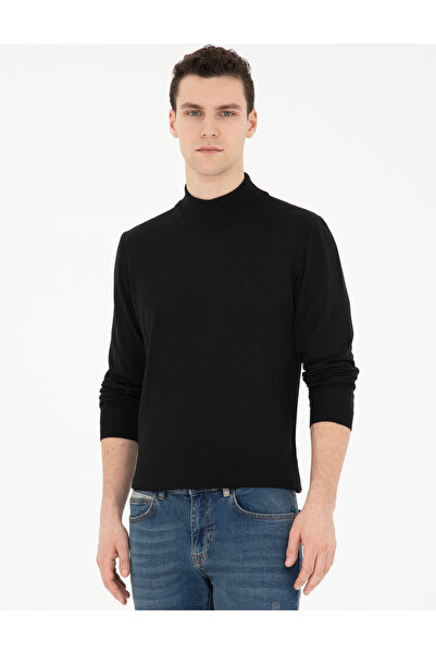 Pierre Cardin Siyah Slim Fit Yarım Balıkçı Yaka Yün Karışımlı Basic Triko Kazak 50270055-VR046