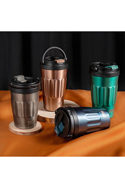 Tyeso Coffe Mug Vakumlu Paslanmaz Çelik Taşıma Kulplu 500 ml Gri