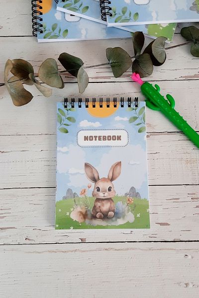 Burak Baskı Tasarım Cute Rabbit in the Forest A-6 - Spiral Striped Notebook