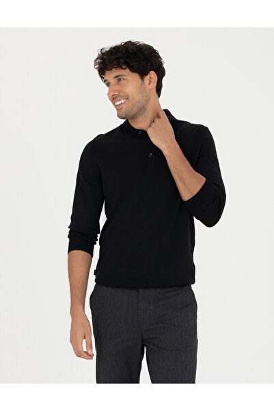 Pierre Cardin Siyah Regular Fit Polo Yaka Yün Karışımlı Basic Triko Kazak 50270051-VR046