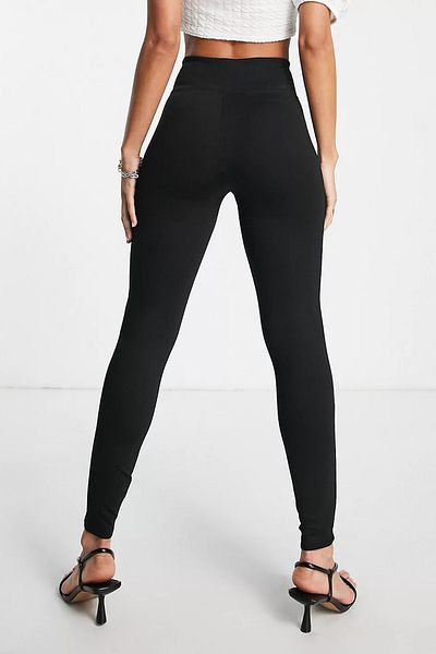 Domoda Schwarze, extra hohe Taille, elastische, nicht durchsichtige Interlock-Strick-Leggings für Damen @girona