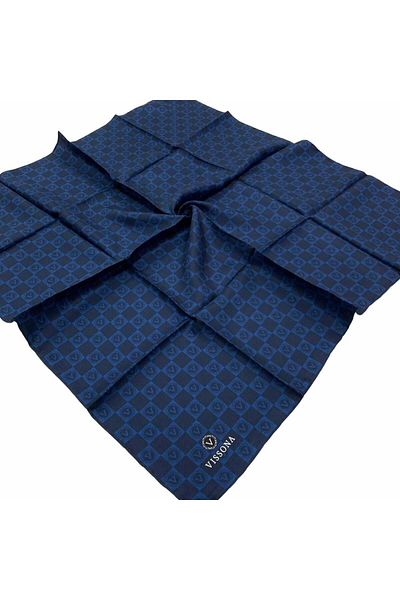 Vissona Navy Blue-3 Checkers Pattern Tivil Silk Scarf 51495-0033