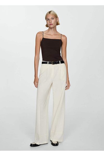 MANGO Woman Bluse mit geradem Kragen und Trägern