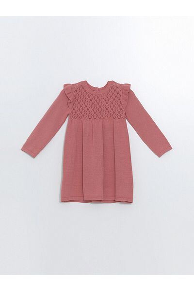 LC Waikiki Βρεφικό φόρεμα Lcw Eco Pink Crew με μακρυμάνικο στάμπα