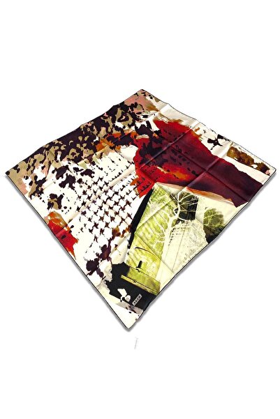 Aker Krem Siyah Karma Desen Tivil İpek Eşarp 32008