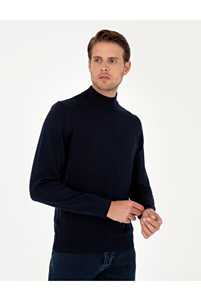 Pierre Cardin Navy Blue Slim Fit Half Turtleneck Basic Knitwear Sweater 50296548-Vr033