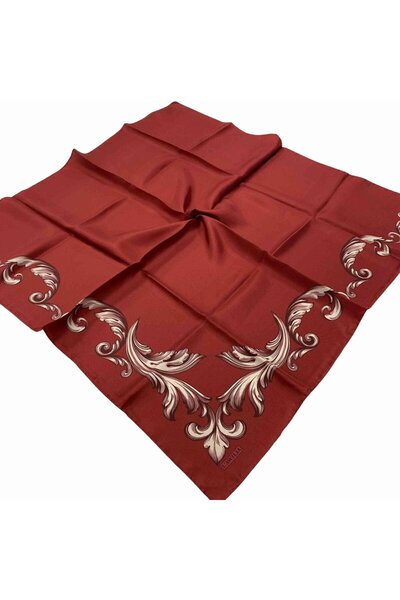 LAWILIA وشاح حريري تيفيل بلون موحد بإطار عتيق باللون العنابي 26432 - 04