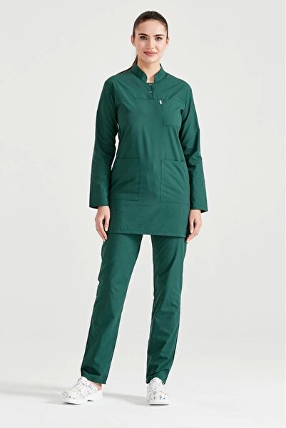 Moodamedikal Yeşil Cerrahi Tesettür Takım Terikoton İnce Kumaş Hakim Yaka Forma