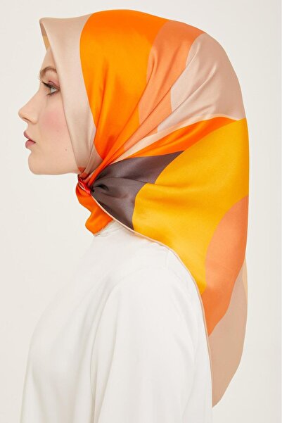 Armine Πορτοκαλί - Γκρι Μοτίβο Κυμάτων Μεταξωτό Φουλάρι Sura 9148 - 82