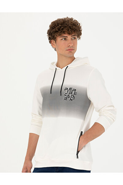 Pierre Cardin Ekru 2 İplik Regular Fit Kapüşonlu Sweatshirt 50272827-VR019