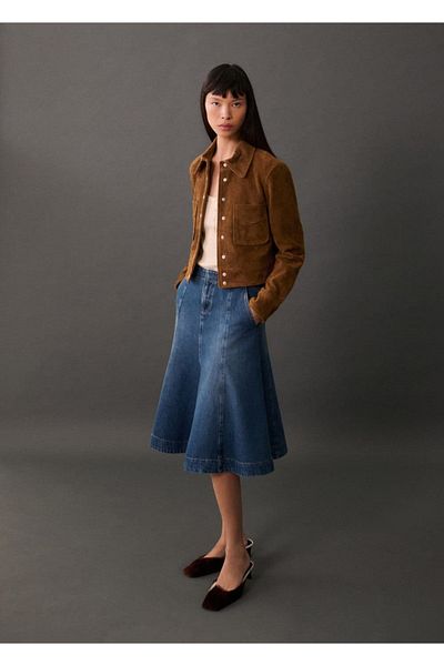 MANGO Woman Kontrasztos varrás farmerszoknya