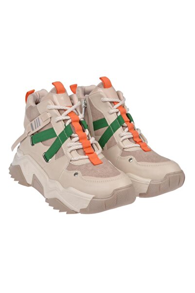 pullman Sms Uzun Konçlu Kadın Spor Ayakkabı Sneaker SMS-6560 BEJ MULTİ