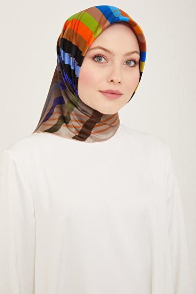 Armine Negru - Eșarfă de mătase Tivil cu model de dungi maro amar 9107 - 83