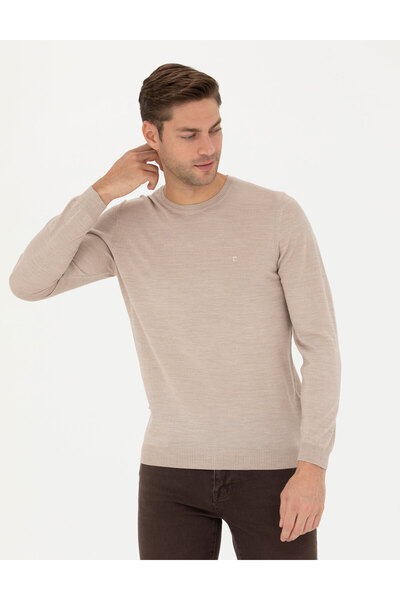 Pierre Cardin Taş Slim Fit Bisiklet Yaka Yün Karışımlı Basic Triko Kazak 50270054-VR049