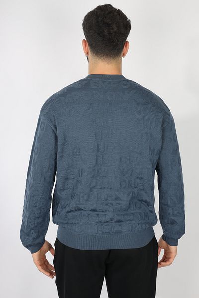 Emporio Armani Men's Blue Wool Sweater - Crew Neck, Long Sleeve, 100% Wool 6D1Mxk 1Mjnz-09T6