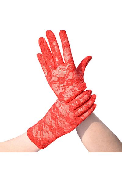 CEKAVE Red Color Short Lacy Gloves