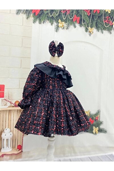 Nissa Kırmızı Payeli Tek Kollu Kız Çocuk Elbisesi